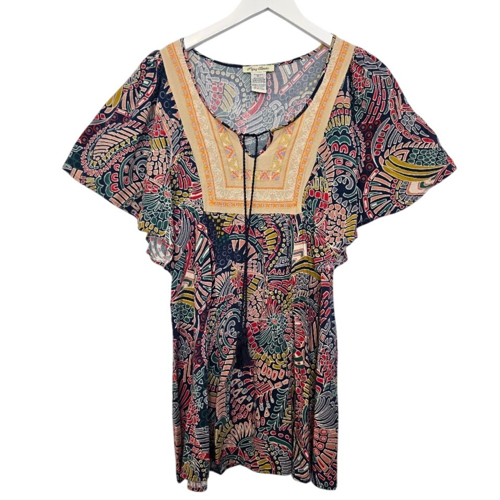 Y2K Flying Tomato Mini Dress Womens Small Colorful Boho Geometric Flutter Sleeve